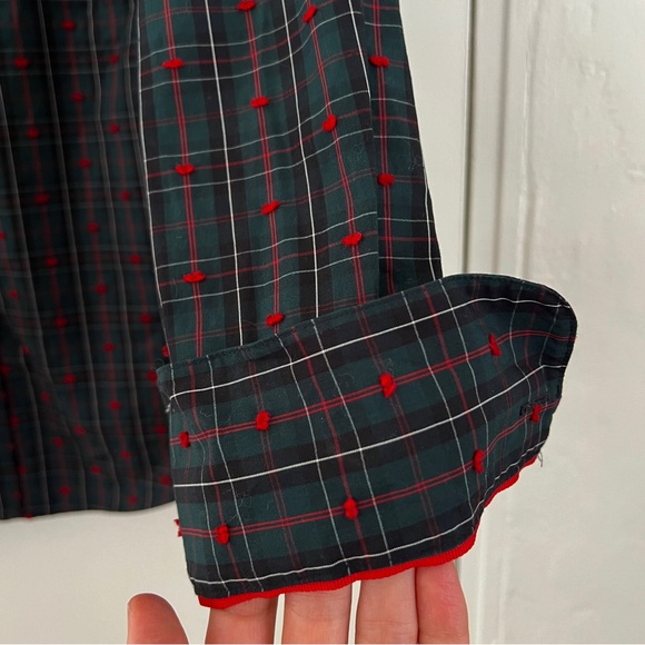 Vintage Brooks Brothers green black red tartan plaid button down tuxedo shirt - Picture 7 of 13